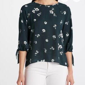 Teal green and floral tie sleeve blouse